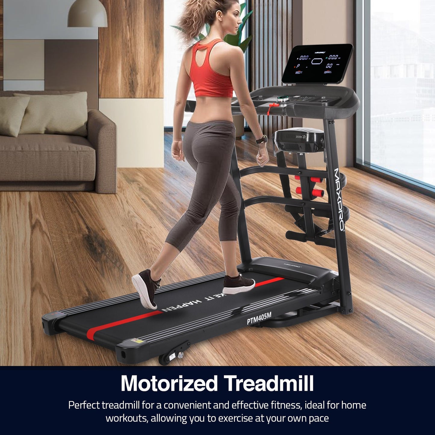 MAXPRO FORCE PRO 4.5 HP Peak DC Motorized Multifunction Folding Treadmill for home use with Massager,Max.Speed 14km/hr,Max.User Weight 110kgs,Fit Show App Support,Running Machine for Home gym(PTM405M)