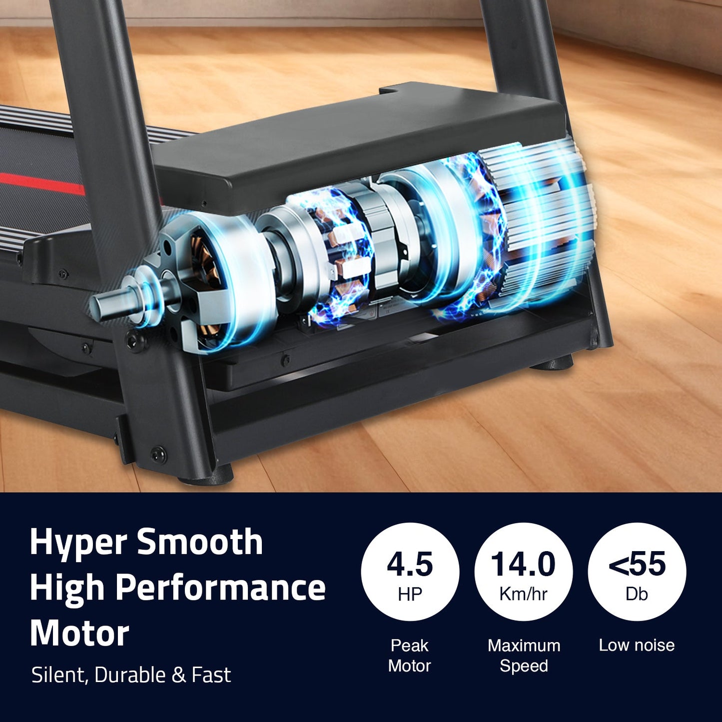 MAXPRO FORCE PRO 4.5 HP Peak DC Motorized Multifunction Folding Treadmill for home use with Massager,Max.Speed 14km/hr,Max.User Weight 110kgs,Fit Show App Support,Running Machine for Home gym(PTM405M)