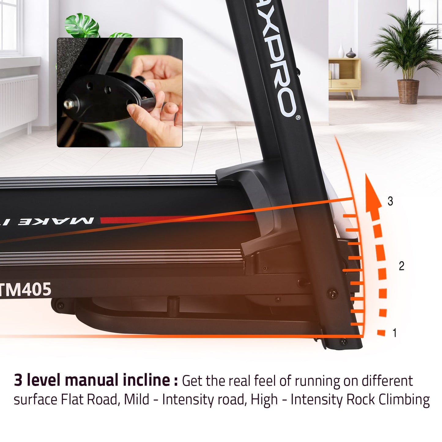 MAXPRO Force 4.5 HP Peak DC Motor Folding Treadmill for Home use,Free Diet Plan,Max.Speed 14km/hr,Max. User Weight 110kgs,Fit Show App Support,Running Machine with LED Display (PTM405)