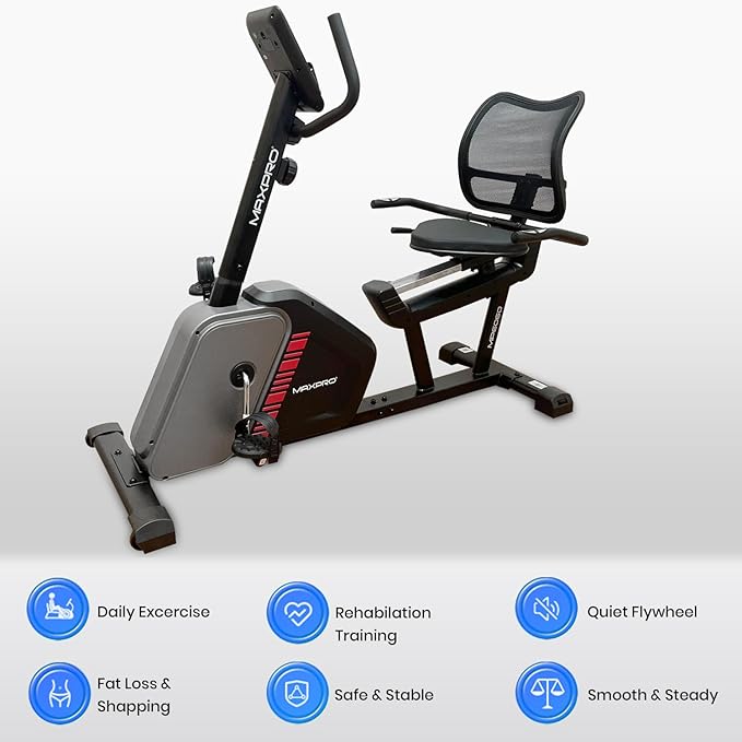 MAXPRO MP6060 Home Use Recumbent Exercise Bike with 7kg Fly Wheel, Adjustable Seat, 8 Level Magnetic Resistance, 120kgs Max.User Weight and LCD Display