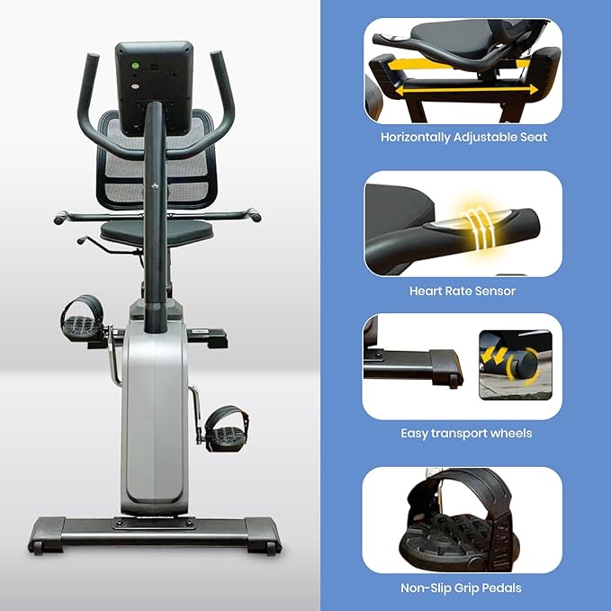 MAXPRO MP6060 Home Use Recumbent Exercise Bike with 7kg Fly Wheel, Adjustable Seat, 8 Level Magnetic Resistance, 120kgs Max.User Weight and LCD Display