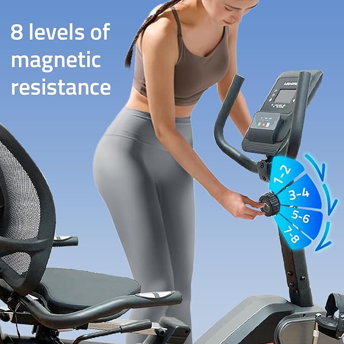 MAXPRO MP6060 Home Use Recumbent Exercise Bike with 7kg Fly Wheel, Adjustable Seat, 8 Level Magnetic Resistance, 120kgs Max.User Weight and LCD Display